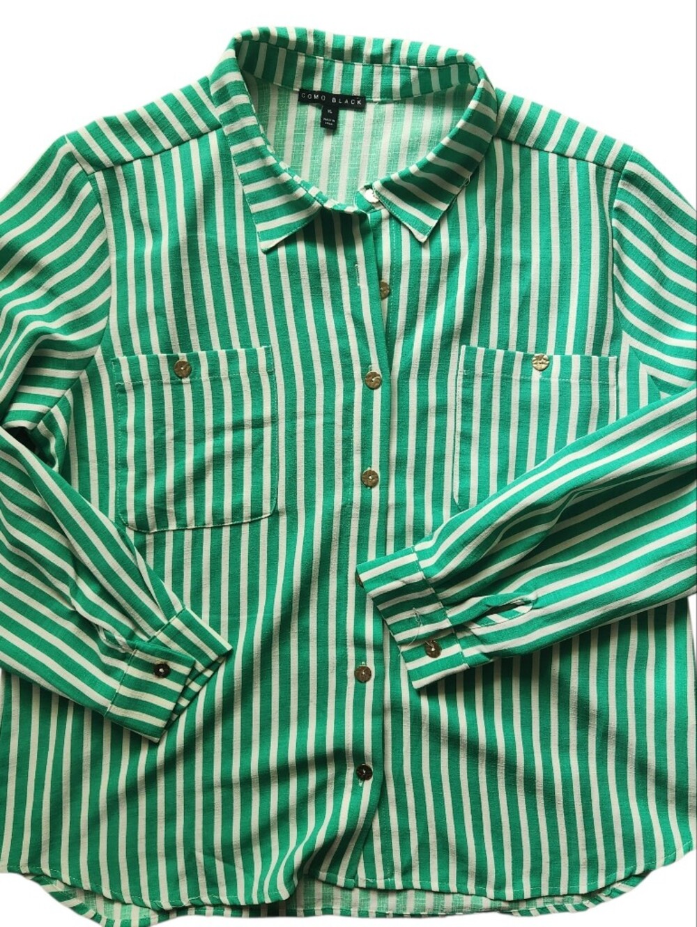 Como Black Green and White Stripe Button-Down Shirt